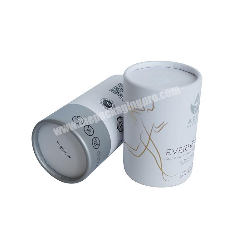 Elegant Silver Hot Stamping Logo Cylindrical Box Packaging Hard White Biodegradable Cardboard Paper Tube