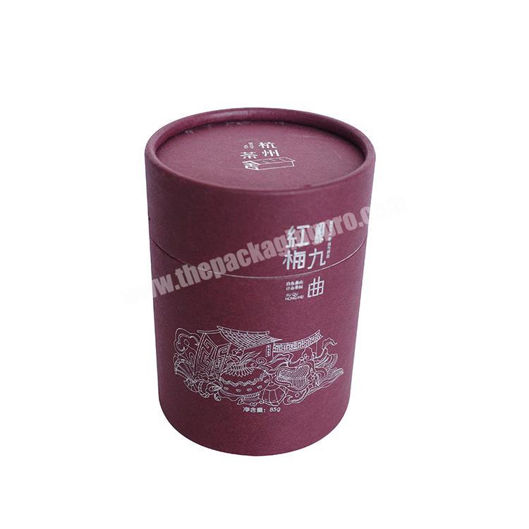 Free Design Empty Paper Tea Box Silver Stamp Kraft Paper Packaging Tube for Tea Round Paper Packaging