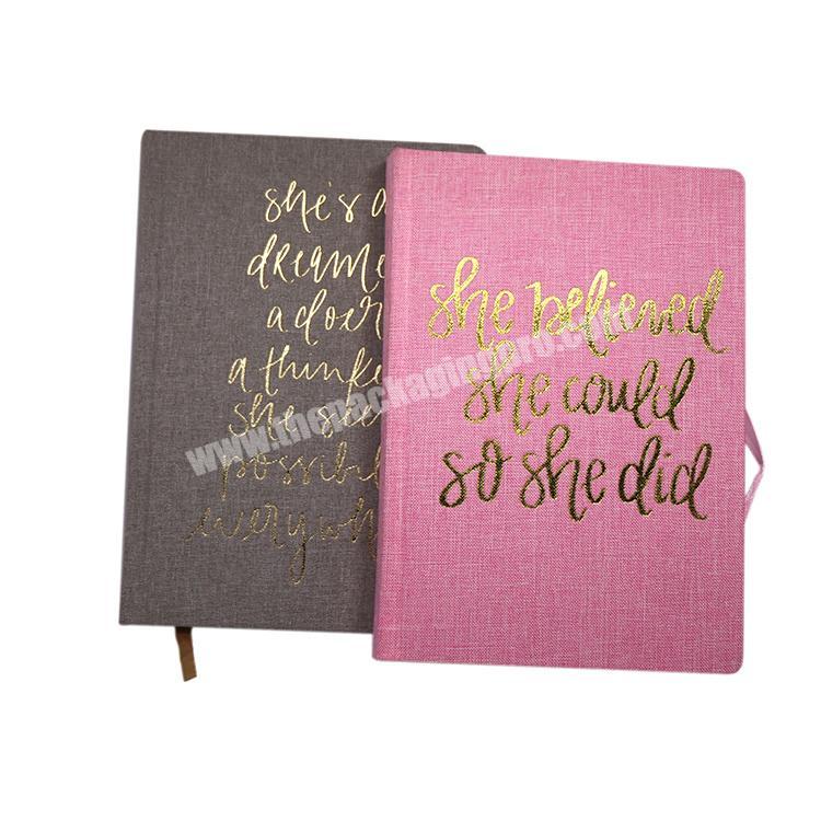 Free Sample custom metallic gold foil fabric cloth hard cover address note book paper notebook