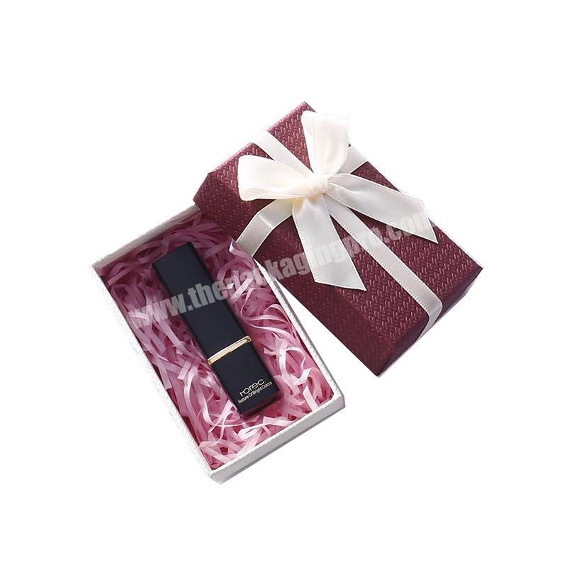 Logo custom printed fancy makeup cosmetic box with ribbon bowknot small cardboard lipstick lip tube packaging box with lid