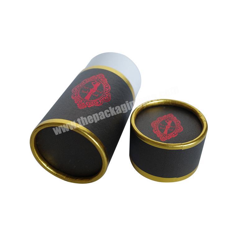 Luxury Black Kraft Packaging Essential Oil Cosmetics Paper Tube with Red And Gold Stamp Printing Logo