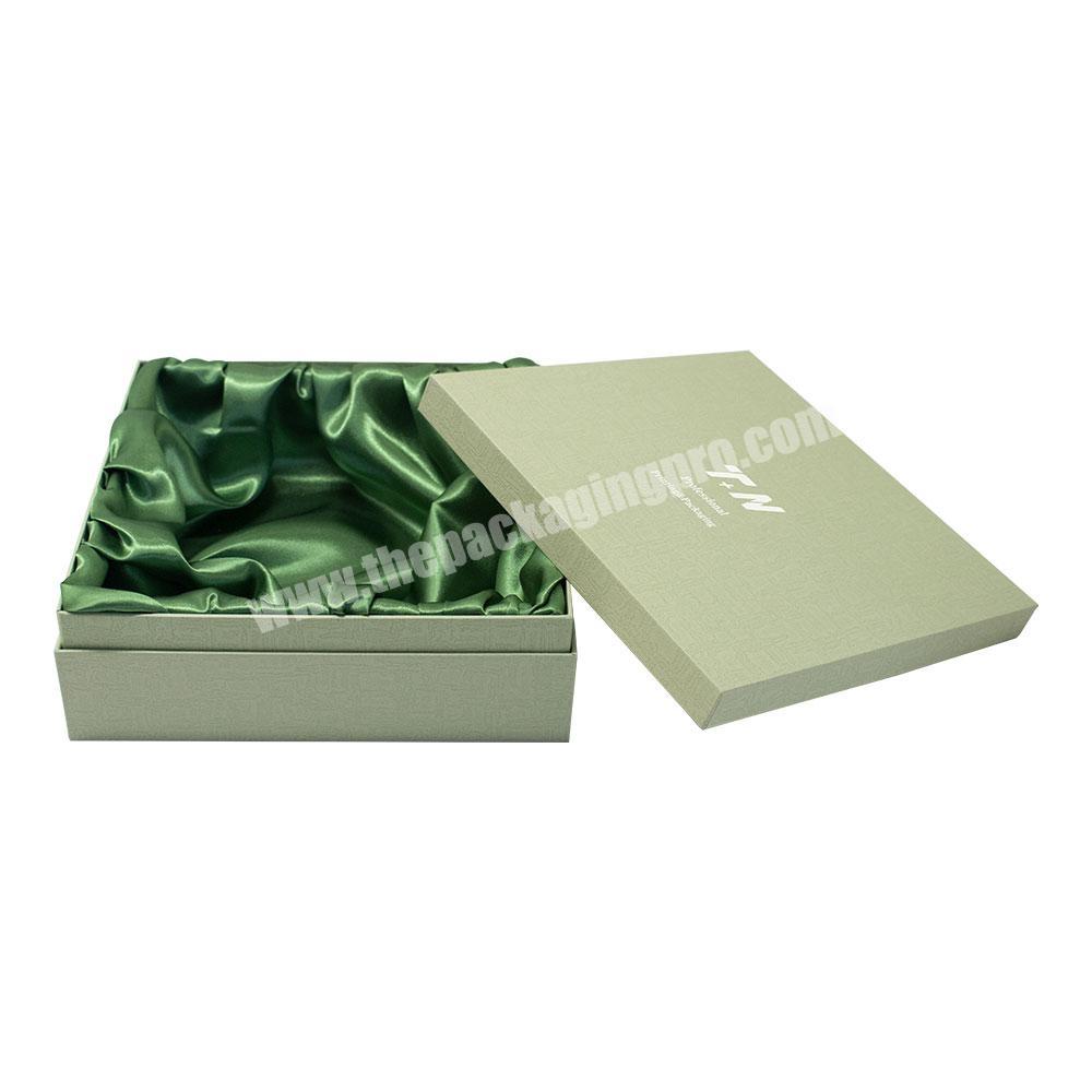 Luxury Custom Square Green Fancy Paper Printed Cardboard Gift Box With Lids Silk Underwear Shirt Packaging Box