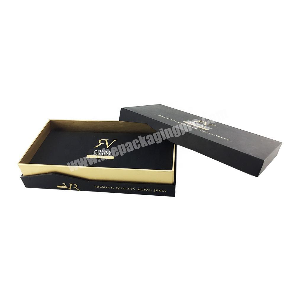 Premium quality royal Jelly Velvet Foam Black Matt Embossed Gold Foil Logo Custom Cosmetic Perfume Gift Box Packaging