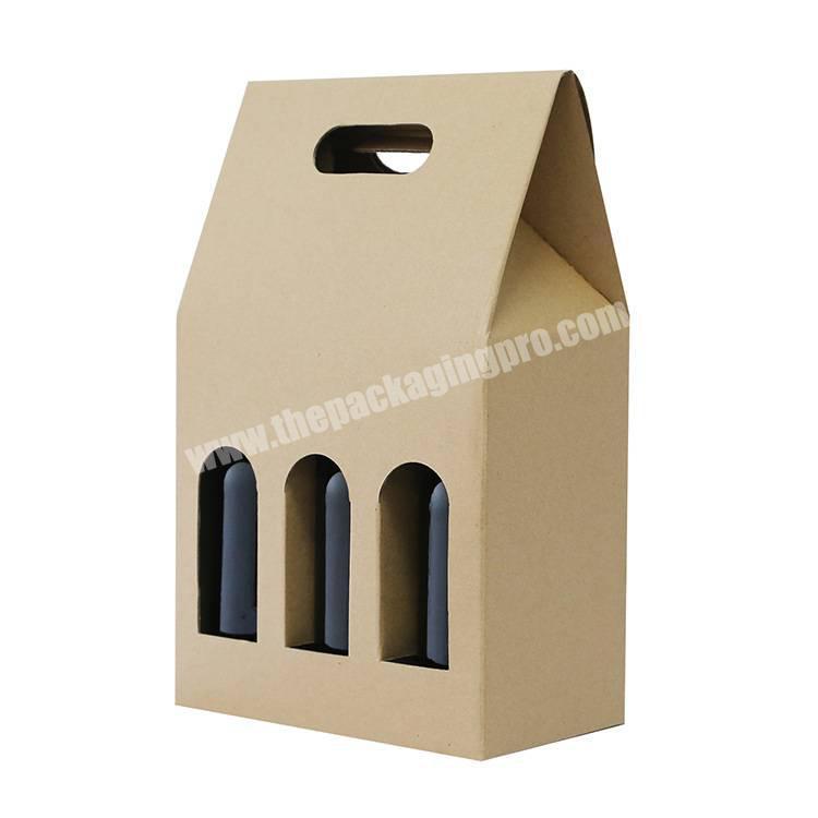 custom kraft corrugated wine gift boxes three window cardboard compartment paper box