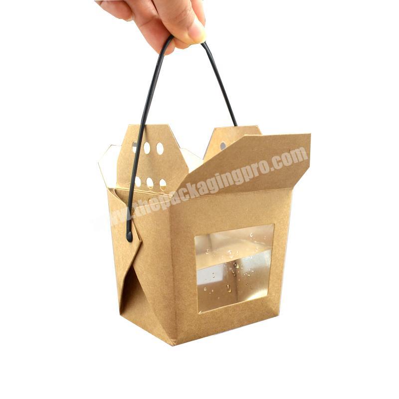 waterproof kraft paper box basket type food package with window and handle