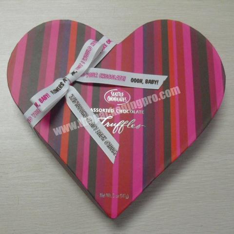 Heart Shaped Paper Rigid Box With Ribbon And Inner Plastic Tray