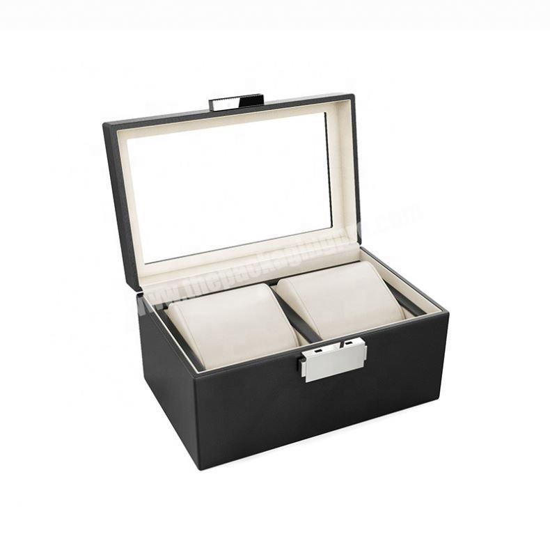 2 slot black rectangle watch box custom Logo watch leather box