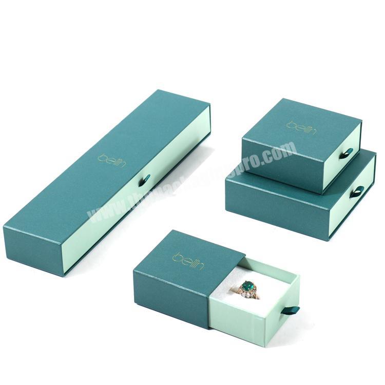 2022 Custom Luxury cardboard drawer slide velvet ring necklace  packaging jewelry box  with logo