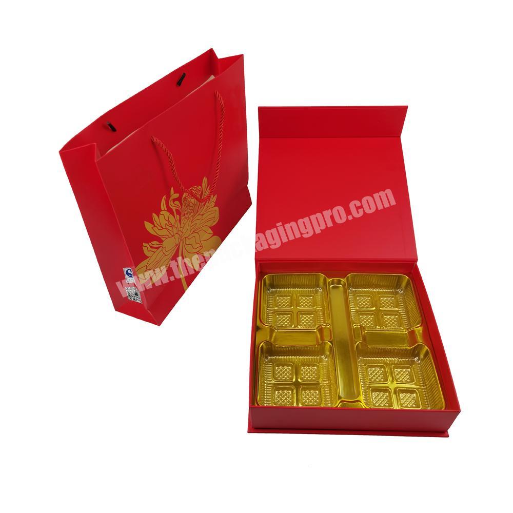 34cm customized magnetic rigid 9pcs moon cake gift box paper packaging boxes with paper bags and plastic tray insert