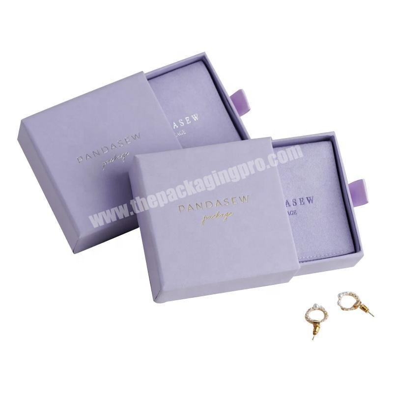 9*9*3.5cm Custom Purple Paper Drawer Jewelry Box with Sponge Personalized Logo Necklace Earrings Package Cardboard gift Box