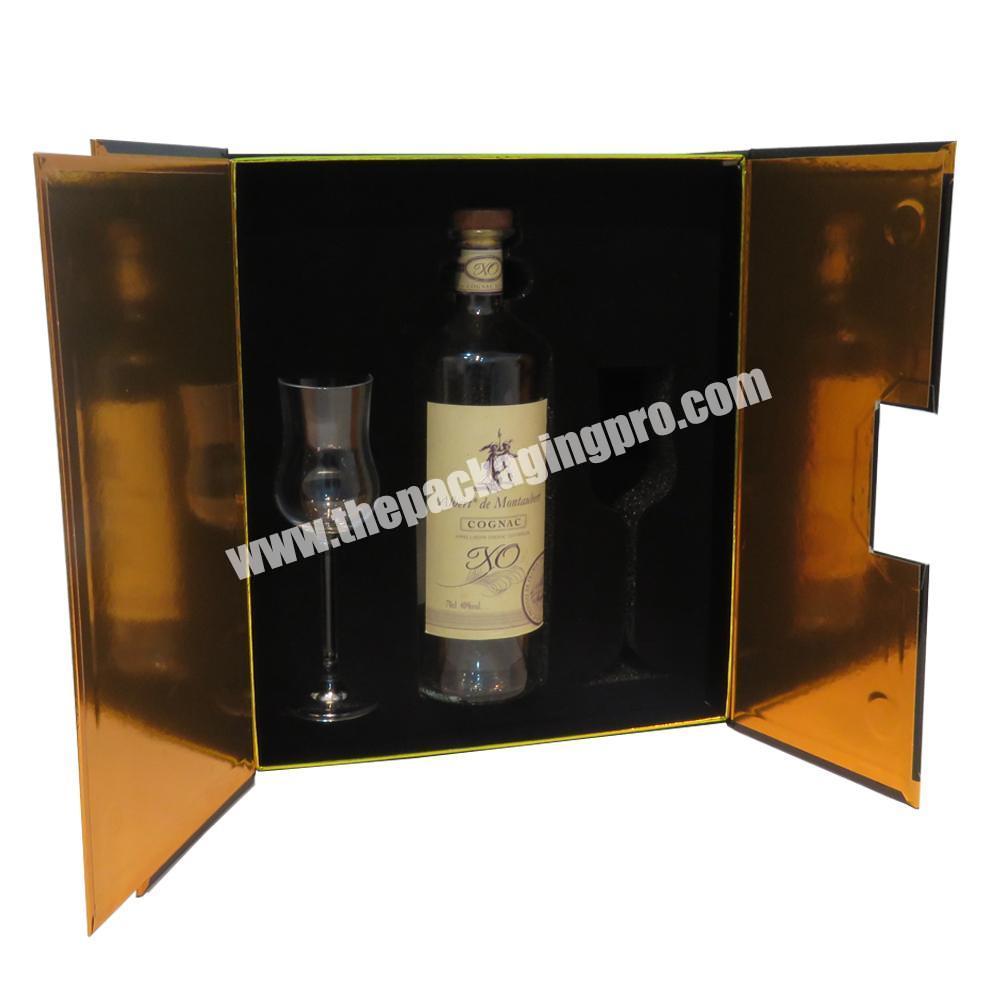 luxury customize red wine whisky bottle and glasses beverage packing gift paper package storage boxes