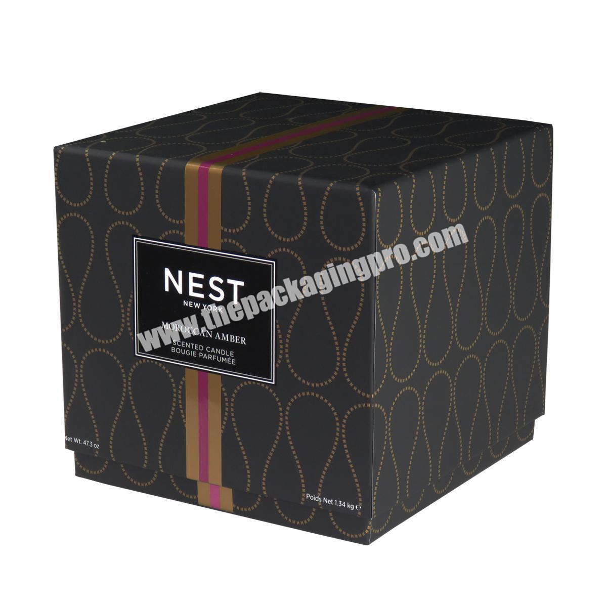 Black Soft Touch Finish Rigid Recycled Cardboard Packaging Gift Scented Candle Box with Foil Logo