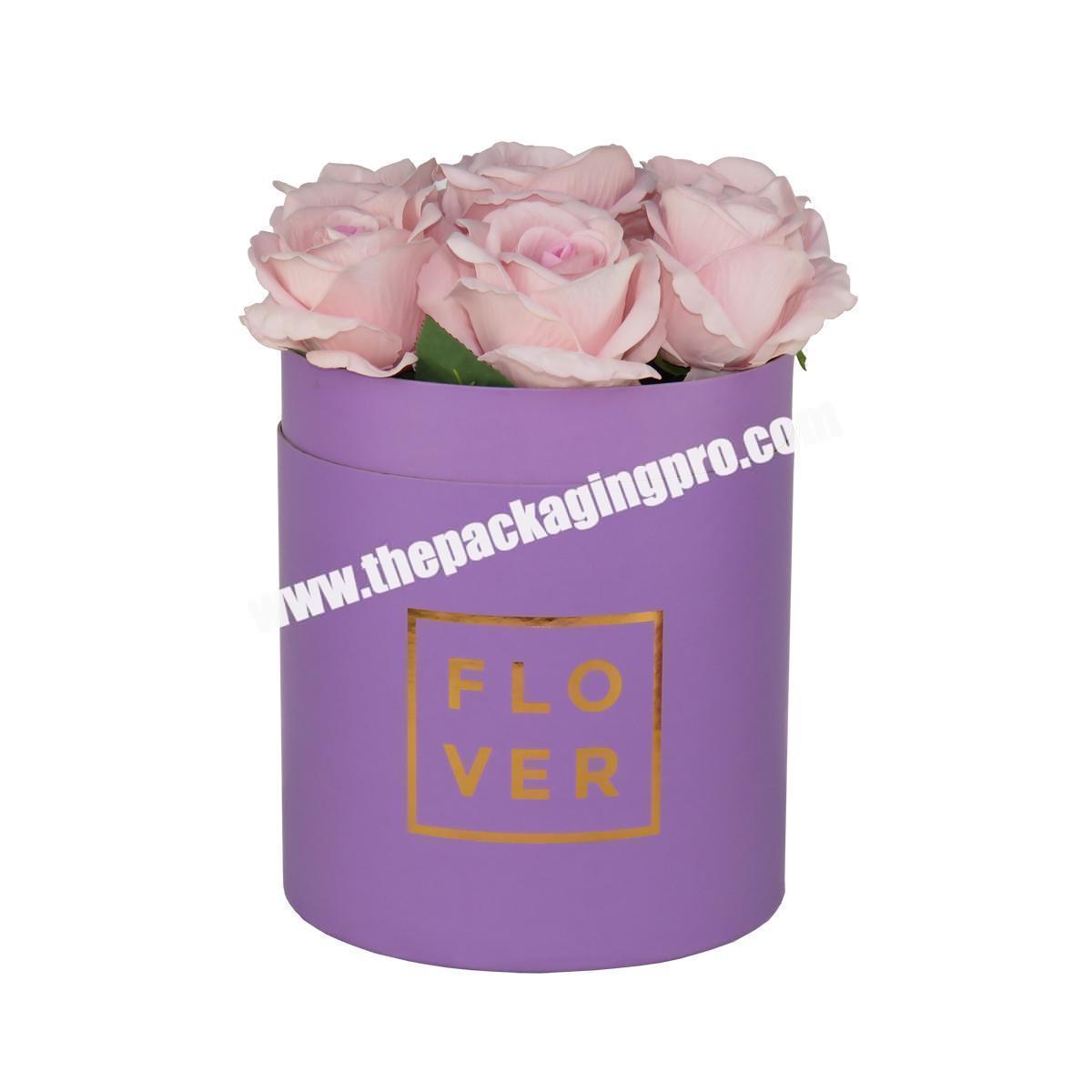 Custom Luxury Hat Box Matt Velvet Cardboard Round Tube Box For Rose Packaging With Ribbon