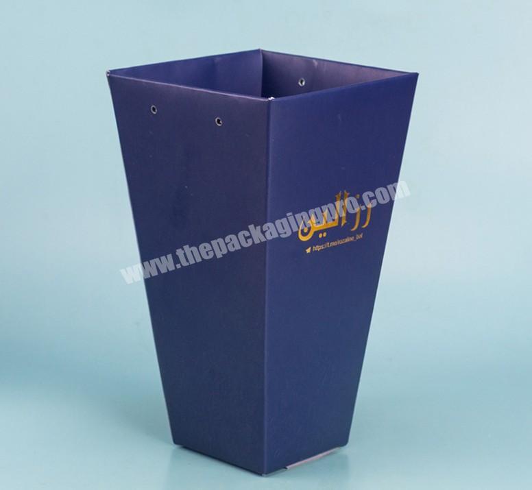 China Supplier Trapezoid Cardboard Foldable Portable Rose Gift Bouquet Shape Packaging Box Paper Cone Flower Pot
