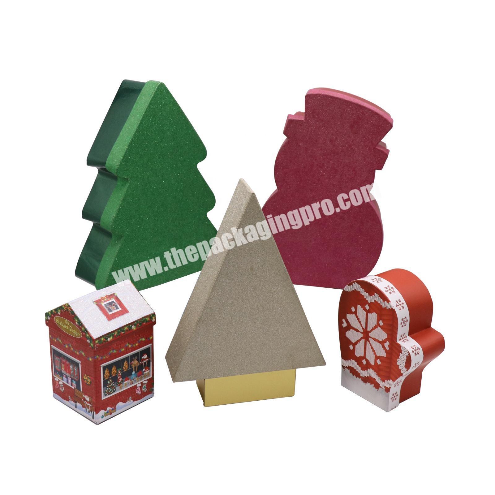 Christmas tree shaped paper gift boxes luxury glitter empty christmas gift packaging boxes custom cardboard paper boxes