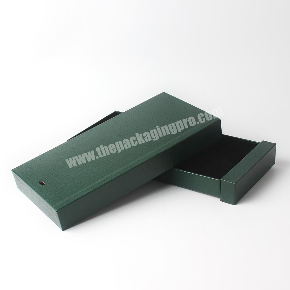Competitive Price  Custom Logo Printed Green Leather Textured Drawer Paper Box Gift Sliding Jewelry Packaging Box