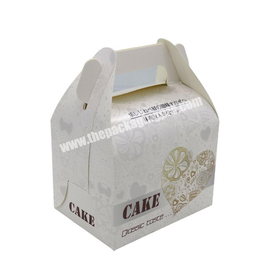 Custom Decorative White Paper Mini Gable box With Carrying Handle Cake Roll 4 Cupcake Boxes