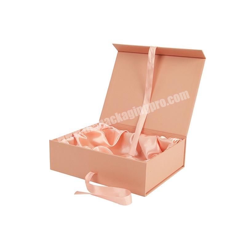 Custom Jewelry Satin Lined Folding Gift Rectangle Rigid Paper  Packaging Box With Ribbon