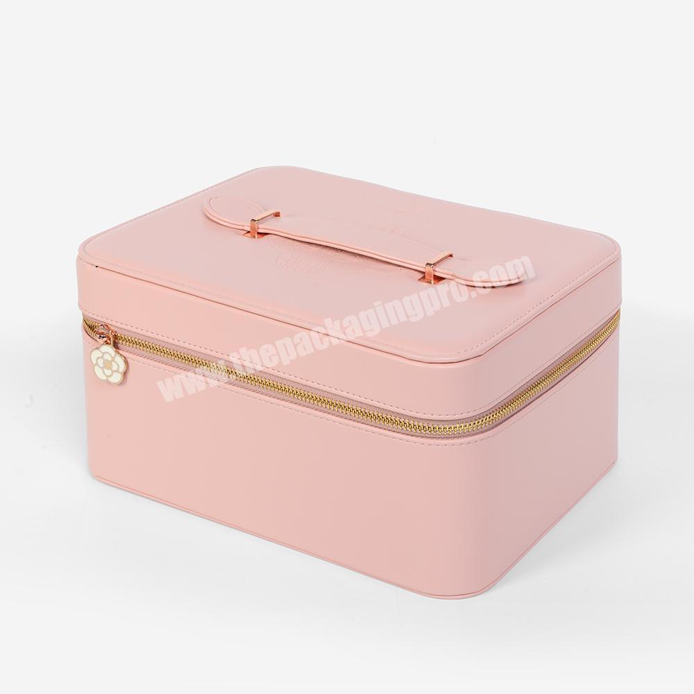 Custom Leather Jewellery Storage Case Travel Cosmetic Organizer Faux Leather Luxury Jewelry Gift Boxes with Handles