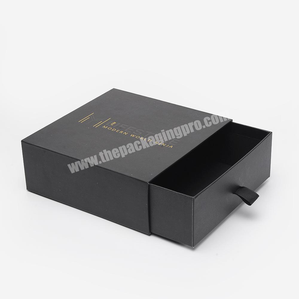 Custom Logo Cardboard Packaging Boxes Black Gift Luxury Drawer Box