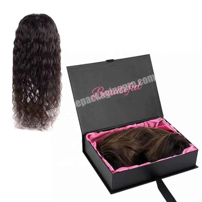 Custom Logo luxury  paper Gift Boxes foldable Wholesale Human Weave Bundles wig Packaging with Ribbon  for Hair Extension Box