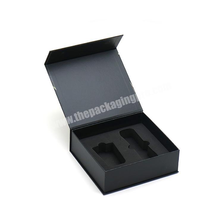 Custom Luxury Black Closure Magnetic Folding Gift Paper Cardboard Rigid Packaging Box Boite Cadeau With Foam Insert