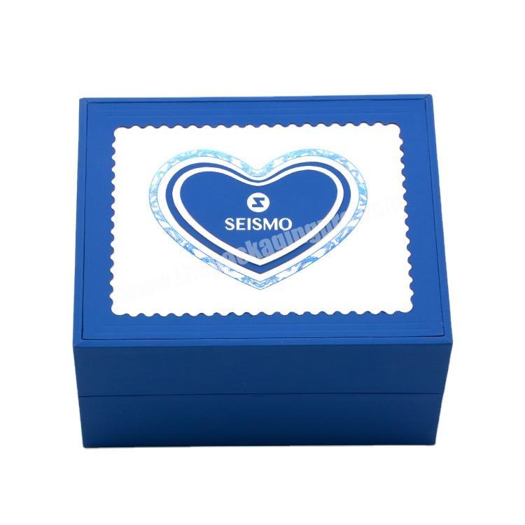 Custom Luxury Blue White Pu Leather Jewelry Ring Necklace Jewelry Gift Packaging Box Packing Set