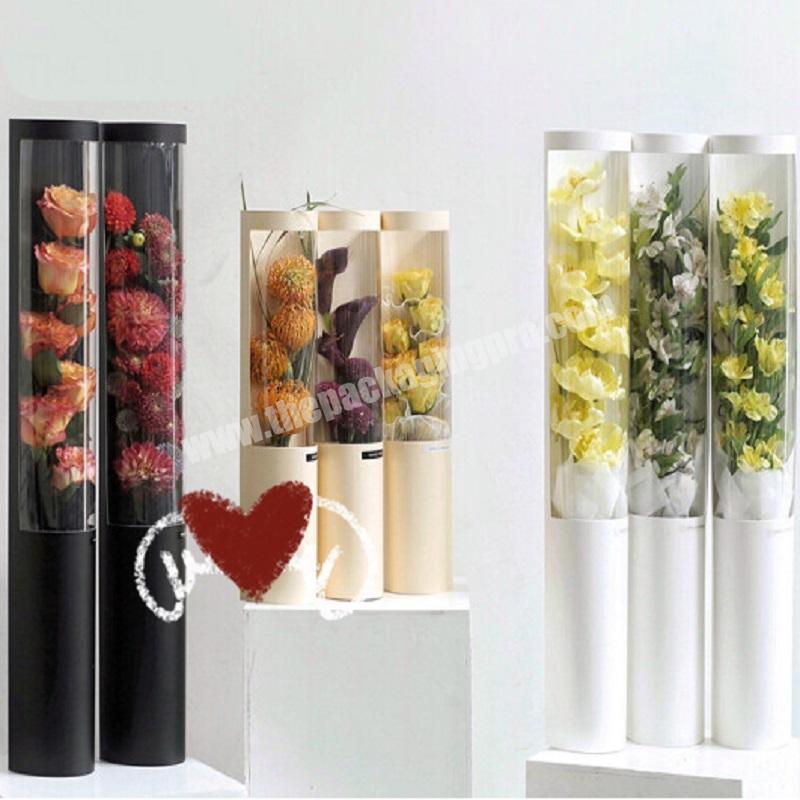 Custom Luxury Handmade Cylindrical  Rose Gift Packaging Flower Boxes With Big  PVC Window Flower Box Round