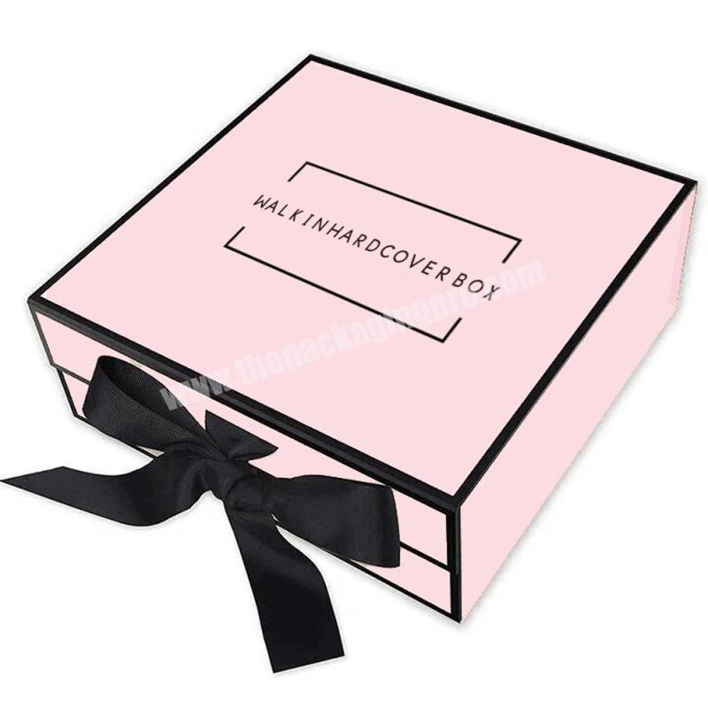 Custom Fashion Pink Magnetic Gift Boxes With Ribbon For ClothingHair Extensions Packaging