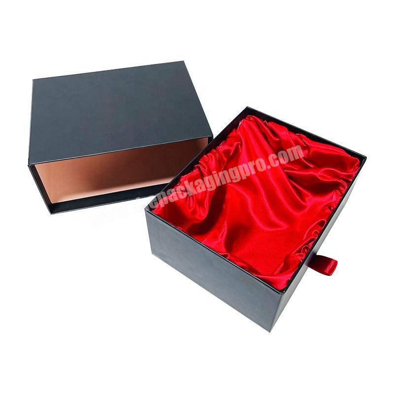 Custom Luxury black Hair Packaging Boxes Wholesale sliding drawer Bundles Wig Packaging For Hair Extension Box