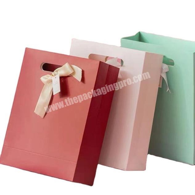 Custom Macaron Color Paper Bag with Ribbon Handle