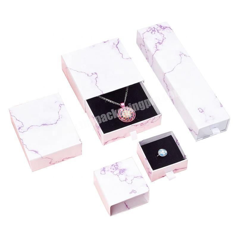 Custom Necklace Earring Ring Paper Gift Box Purple Marble Jewelry Drawer Boxes for Valentine's Day Gift Packaging