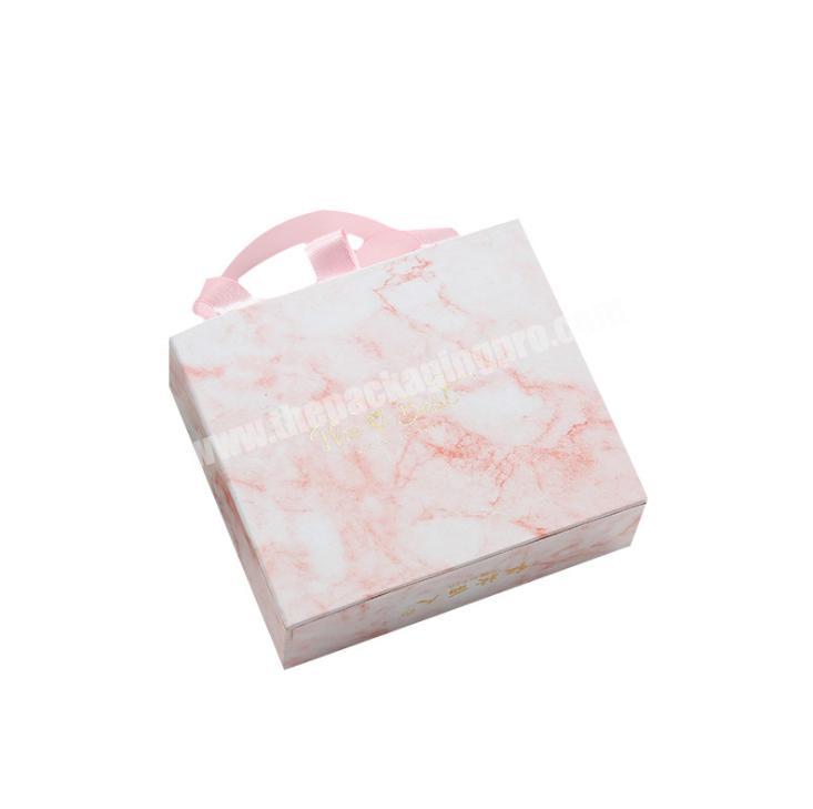 Custom Pink Marble Texture Paper Box with Ribbon Handle