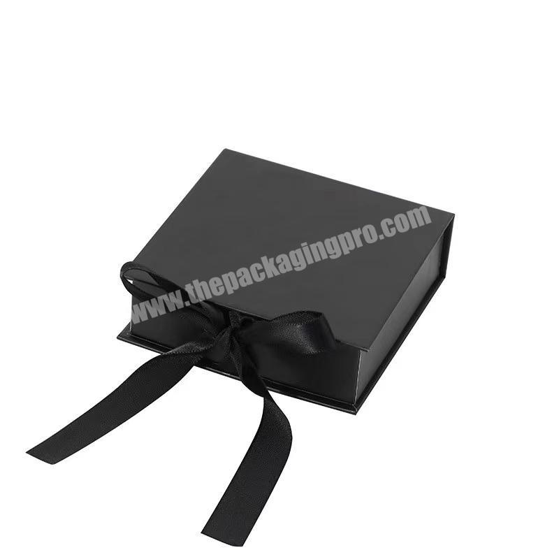 Custom Small Black Jewelry Gift Box with Ribbon Closure