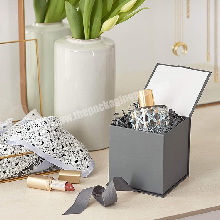 Custom Small Square Gift Box Hallmark Gray Ribbon Cardboard Paper Box Function Box for Cosmetic