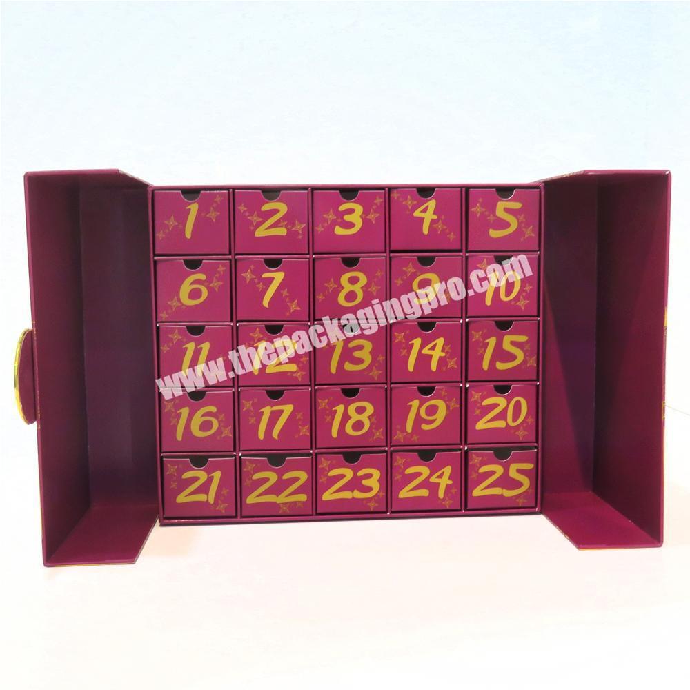 Custom box cosmetic advent calendar cardboard christmas gift packaging with 24 drawers advent calendar boxes