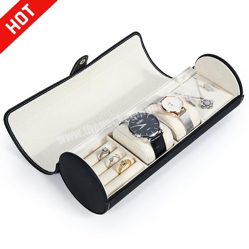 Custom logo  Luxury round display PU leather timepieces jewelry storage  watch box  packaging
