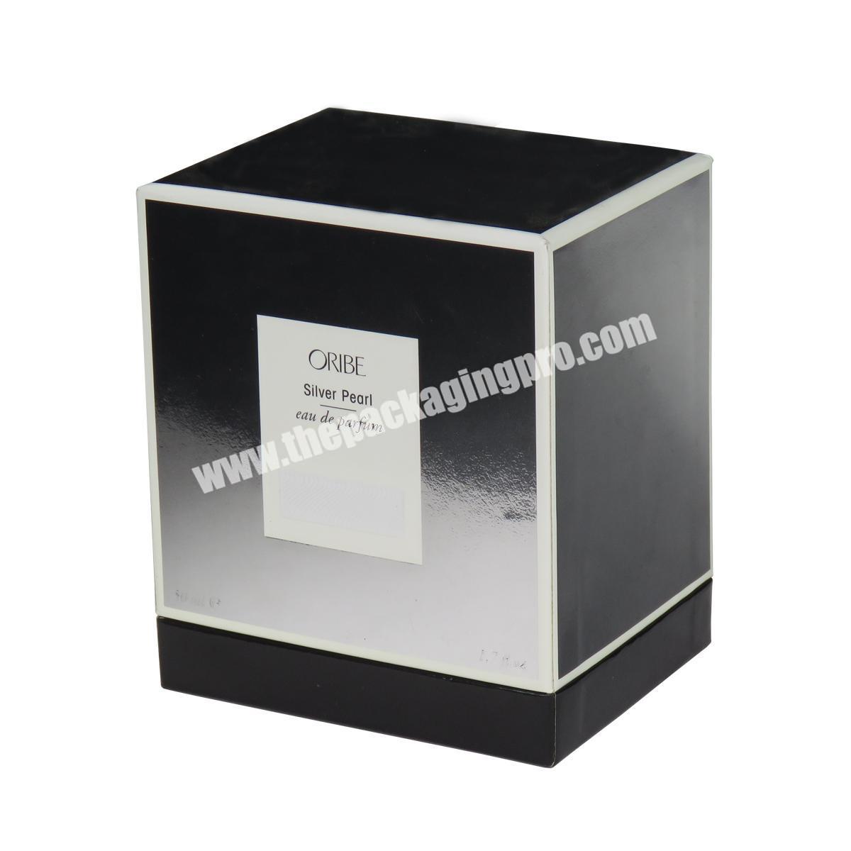 Custom luxurious silver pearl color paperboard boxes for fragrance perfume essence packaging