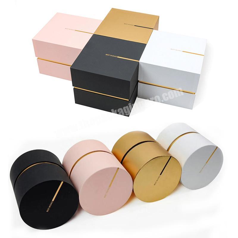 Custom luxury gold foil logo square round shape rose gift packaging fresh flower box with lid