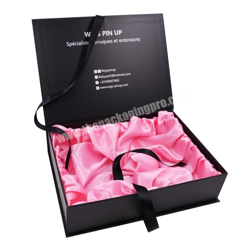 Custom luxury paper gift box packaging hair extension packaging box with satin