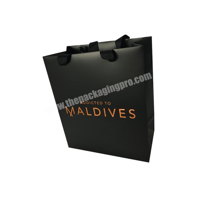 Custom made personalized black paper bags With ribbon
