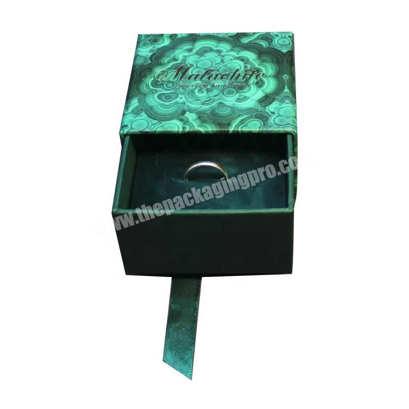 Custom malachite design small luxury ring earring sliding drawer paper packaging boxes with logo for jewelry