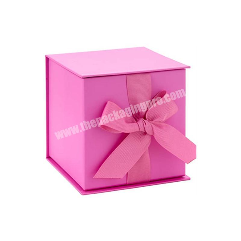 Custom printed logo luxury elegant pink business gift box cardboard packaging box for gift perfume packing with ribbon