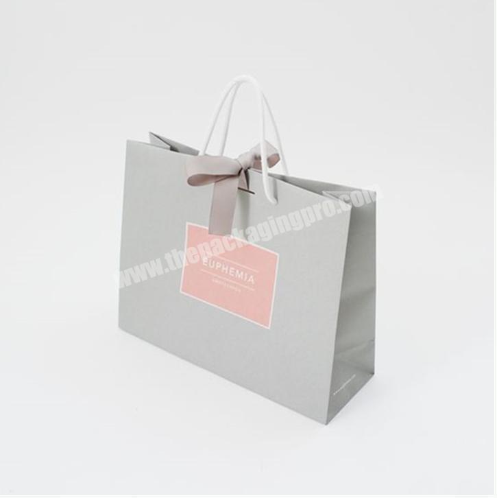 Custom printed luxury retail wholesale cheap paper carrier shopping gift boutique bag with ribbon bow-knot