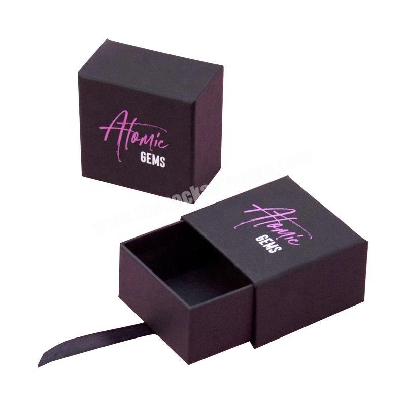 Custom small black pink square luxury sliding drawer jewelry packaging paper boxes with logo for ring & earring