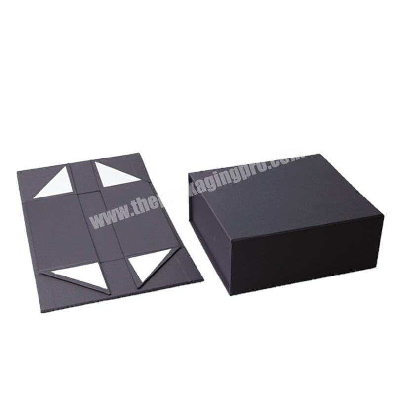 Customize Logo Printed Black Paper Flat Pack Rigid Foldable Packaging Cardboard Shoes Box Magnetic Gift Box