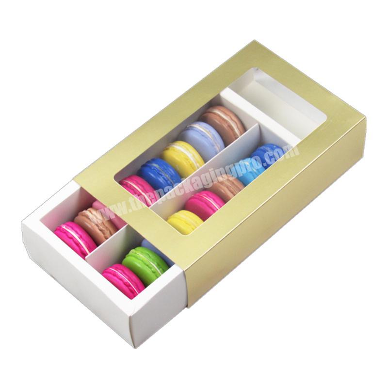 Customized folding 8 and 16 macarons drawer packaging gift macaron box with clear window