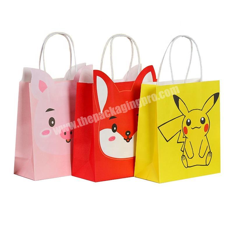Cute children Pikachu paper bags with handles bulk wholesale white shopping gift bags for business