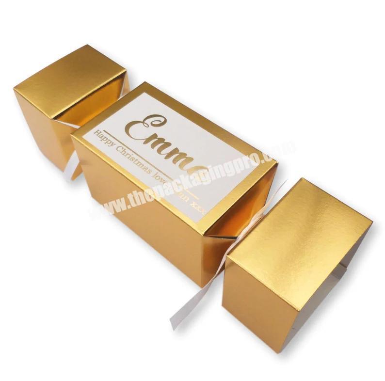 DIY personalised table decor gold christmas crackers printed name message present favour gift boxes