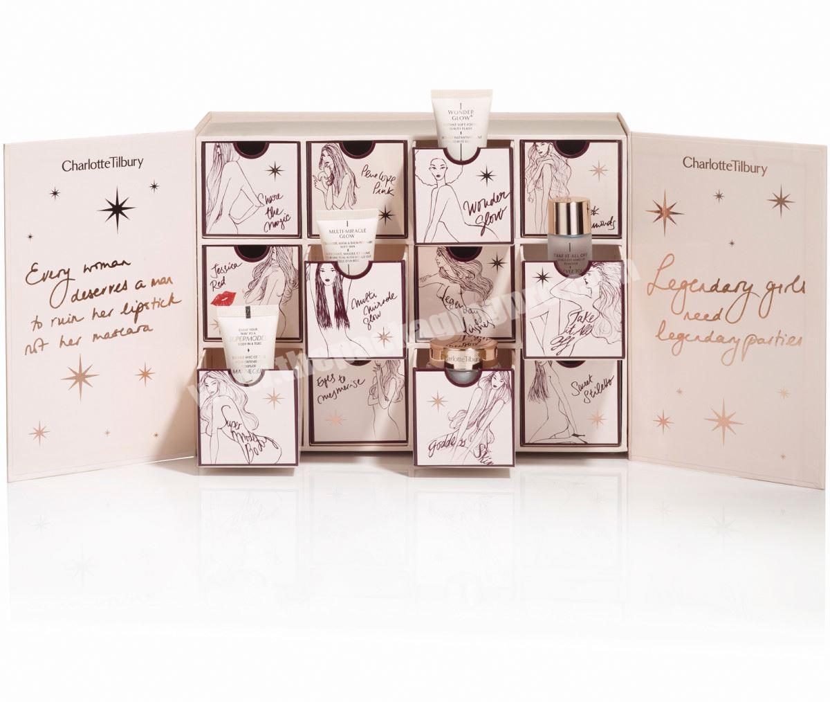 Design luxury rigid magnetic door christmas cosmetic gift packaging box custom cardboard advent calendar box christmas